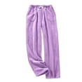 thumbnail image 1 of Ltctricy Women's Fuzzy Fleece Lounge Pants Drawstring Elastic Waist Wide Leg Plush Pajama Pants Comfy Pj Bottoms with Pockets(Purple,Large), 1 of 5