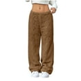 thumbnail image 1 of Ltctricy Women's Fuzzy Fleece Lounge Pants Drawstring High Waisted Wide Leg Textured Plush Pajama Pants Cozy Warm Pj Bottoms(Coffee,Small), 1 of 6