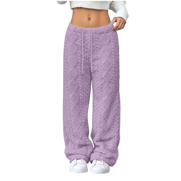 Ltctricy Women's Fuzzy Fleece Lounge Pants Drawstring High Waisted Wide Leg Textured Plush Pajama Pants Cozy Warm Pj Bottoms(Purple,X-Large)