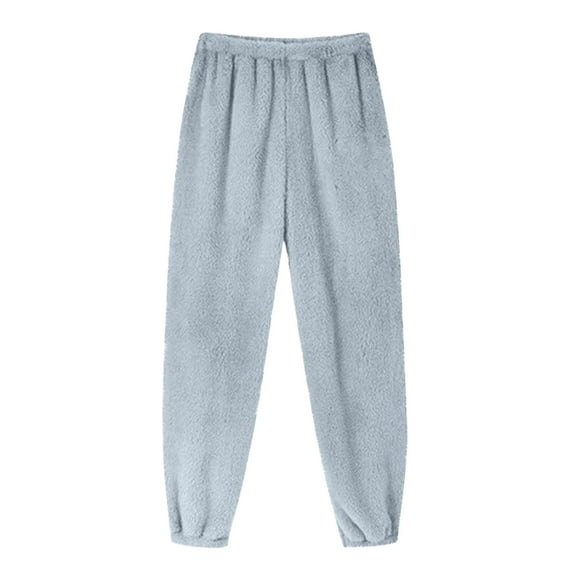 Ltctricy Women's Fuzzy Fleece Pajama Pants Casual Loose Elastic Waist Cinch Bottom Plush Warm Lounge Pants Cozy Pj Bottoms(Gray,Small)