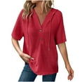 thumbnail image 1 of Ltctricy Women's Knit Tops Short Sleeve Half Button Drawstring Lightweight Hooded Shirts Loose Casual Blouses, 1 of 7