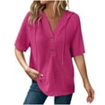 thumbnail image 1 of Ltctricy Women's Knit Tops Short Sleeve Half Button Drawstring Lightweight Hooded Shirts Loose Casual Blouses, 1 of 7