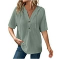 thumbnail image 1 of Ltctricy Women's Knit Tops Short Sleeve Half Button Drawstring Lightweight Hooded Shirts Loose Casual Blouses, 1 of 7