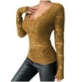 thumbnail image 1 of Ltctricy Women's Lace Mesh Tops Long Sleeve V Neck See Through Floral Embroidery Slim T Shirts Going out Blouses Party Club Outfits, 1 of 7