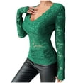 thumbnail image 1 of Ltctricy Women's Lace Mesh Tops Long Sleeve V Neck See Through Floral Embroidery Slim T Shirts Going out Blouses Party Club Outfits, 1 of 7