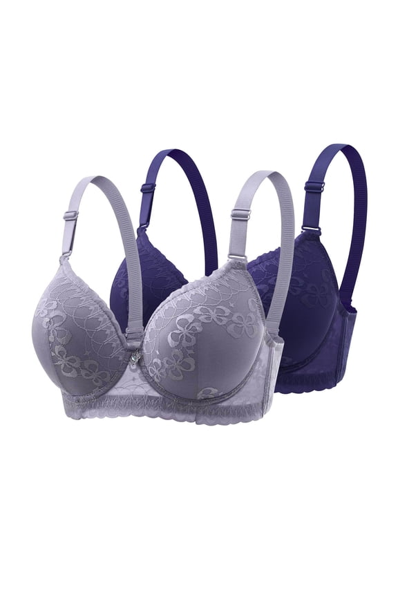 Women's Lace Underwire Bras 2 Pc Comfortable Supportive Full Coverage Push up Bralettes Lifting Everyday Bras