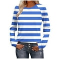 thumbnail image 1 of Ltctricy Women's Long Sleeve T Shirts Trendy Crew Neck Striped Fashion Tee Tops Soft Casual Tees Loose Tunic Blouses(Blue,XX-Large), 1 of 7