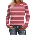 thumbnail image 1 of Ltctricy Women's Long Sleeve T Shirts Trendy Crew Neck Striped Fashion Tee Tops Soft Casual Tees Loose Tunic Blouses(Red,X-Large), 1 of 7