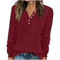 thumbnail image 1 of Ltctricy Women's Long Sleeve Tops Crew Neck Quarter Button Ribbed Knit T Shirts Loose Casual Blouses Soft Warm Fleece Tees(Wine,X-Large), 1 of 7