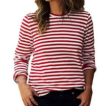 Ltctricy Women's Long Sleeve Tops Trendy Casual Crew Neck Striped Basic T Shirts Spring Summer Outfits