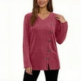 thumbnail image 1 of Ltctricy Women's Long Sleeve Tops Trendy Long Sleeve V Neck Side Button Split Ribbed Knit T Shirts Casual Loose Tee Blouses(Red,Large), 1 of 7