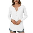 thumbnail image 1 of Ltctricy Women's Long Sleeve Tops V Neck Half Button Curved Hem Solid Color Casual Loose T Shirts Tunic Tee Blouses(White,Medium), 1 of 6