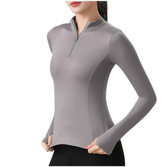Ltctricy Women's Long Sleeve Workout Tops Quarter Zip Mock Neck Slim Athletic Shirts Tight Yoga Gym Tees with Thumb Holes