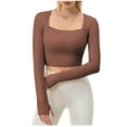 thumbnail image 1 of Ltctricy Women's Long Sleeve Workout Tops Square Neck Cropped Slim Running Yoga T Shirts Athletic Shirts, 1 of 6