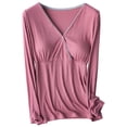 thumbnail image 1 of Ltctricy Women's Maternity Pajama Tops Built in Bra Soft Comfy Long Sleeve V Neck Sleepwear T-Shirts Loungewear Pregnancy Clothes(Watermelon Red,3X-Large), 1 of 5