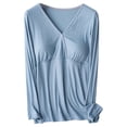 thumbnail image 1 of Ltctricy Women's Maternity Pajama Tops Built in Bra Soft Comfy Long Sleeve V Neck Sleepwear T-Shirts Loungewear Pregnancy Clothes(Blue,Medium), 1 of 6