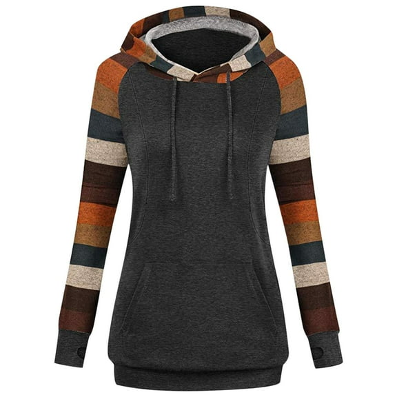 Ltctricy Women's Maternity Sweatshirts Long Sleeve Color Block Drawstring Hoodies Casual Pregnancy Pullover Tunic Tops(Dark Gray,Small)