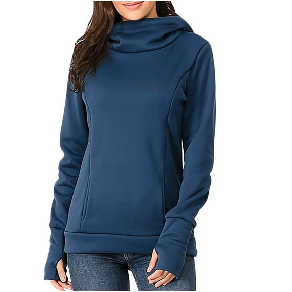 Ltctricy Women's Maternity Sweatshirts Long Sleeve Turtleneck Side Zip Pullover Hoodies Fall Winter Pregnancy Clothes with Pockets(Blue,Medium)