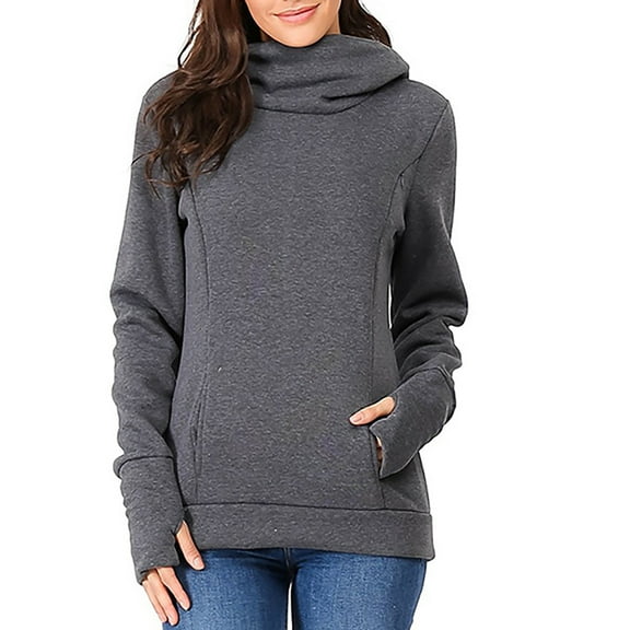 Ltctricy Women's Maternity Sweatshirts Long Sleeve Turtleneck Side Zip Pullover Hoodies Fall Winter Pregnancy Clothes with Pockets(Dark Gray,Medium)