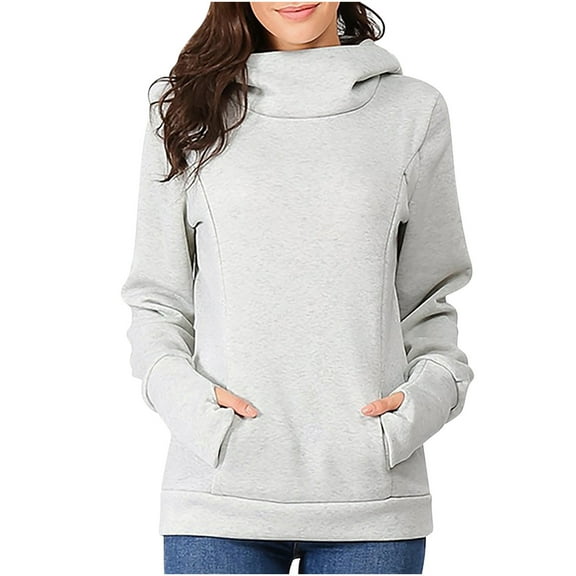 Ltctricy Women's Maternity Sweatshirts Long Sleeve Turtleneck Side Zip Pullover Hoodies Fall Winter Pregnancy Clothes with Pockets(Gray,Small)