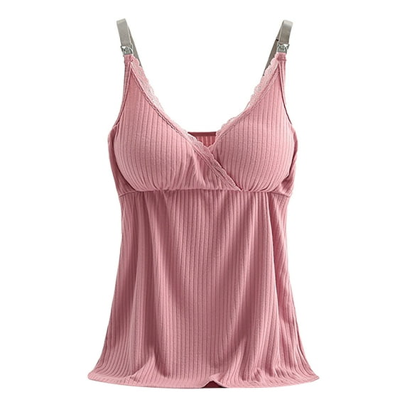 Ltctricy Women's Maternity Tank Tops Built in Bra Plus Size Crossover V Neck Lace Babydoll Sleeveless Shirts Pregnancy Camisole Tops(Pink,3X-Large)