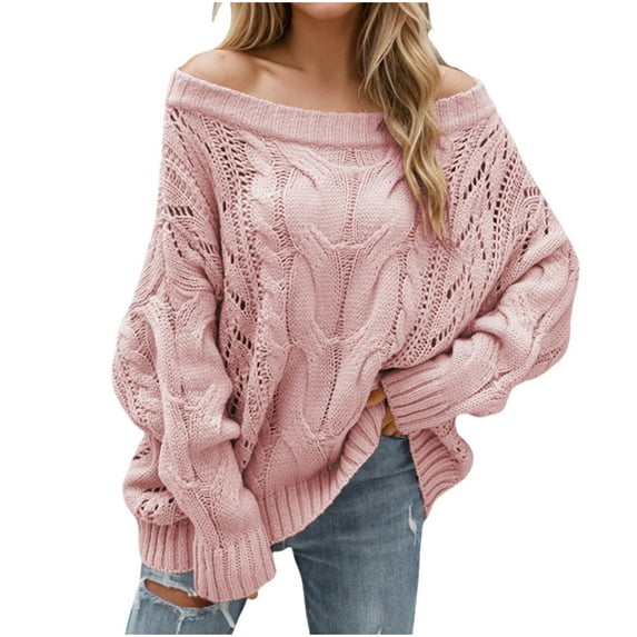 Ltctricy Women's Off-Shoulder Sweater Fashion Fall Winter Long Sleeve Pullover Sweater Loose Comfy Soft Solid Color Tops
