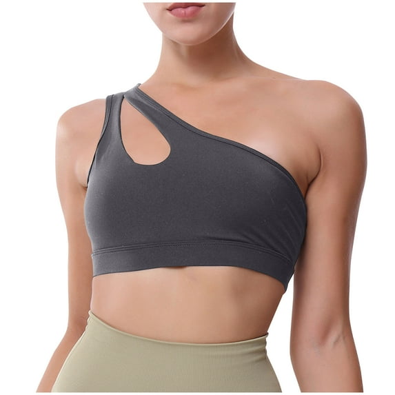 Ltctricy Women's One Shoulder Sports Bras Cut out Stretchy Workout Yoga Bralettes Medium Support Crop Tops
