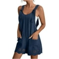 thumbnail image 1 of Ltctricy Women's Overalls Summer Sleeveless Scoop Neck Adjustable Strap Hollow out Hem Pleated Short Rompers Casual Loose Jumpsuits, 1 of 5