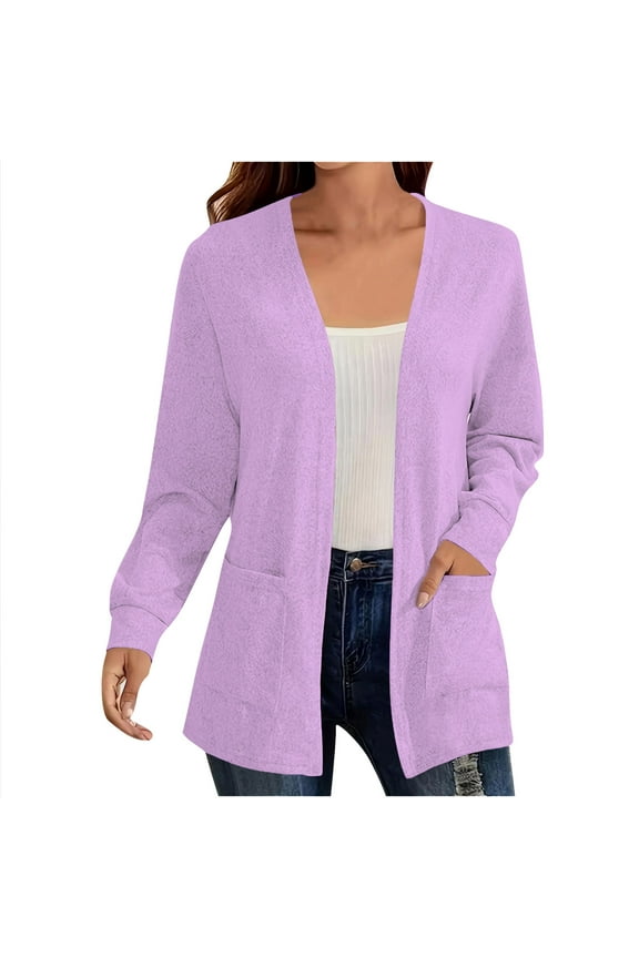 Women's Oversized Cardigan Sweaters Plus Size Long Sleeve Open Front Knit Cardigans Soft Casual Outwear Coats with Pockets(Purple,3X-Large)