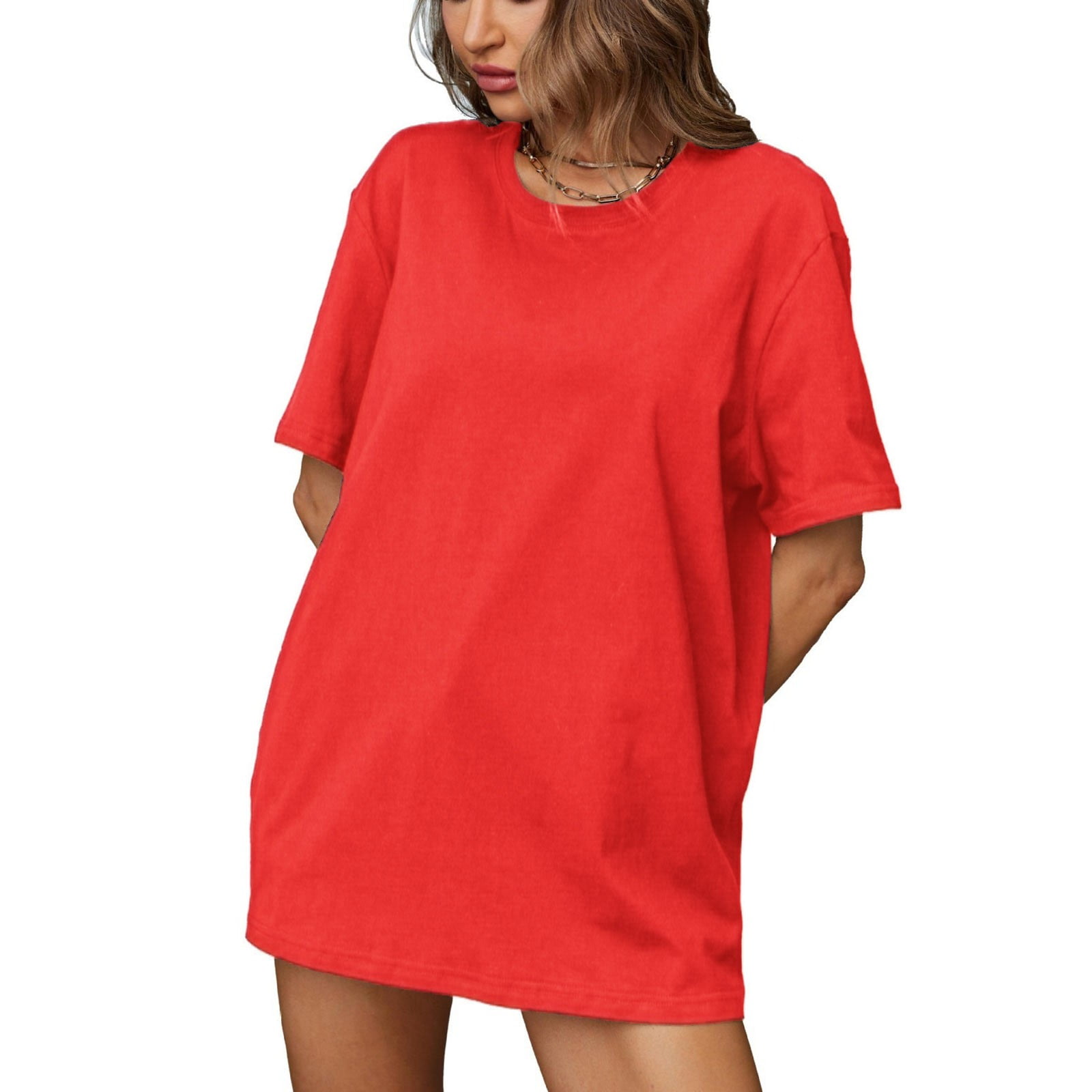 Famulily Women's Oversized 3 4 Sleeve Two Tone Colors Loose T Shirt Dress with Pockets, Grey, Medium price in UAE | Amazon UAE