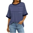 thumbnail image 1 of Ltctricy Women's Oversized T Shirts Casual Loose Half Sleeve Crew Neck Striped Tunic Tops Trendy Summer Tee Blouses with Pocket, 1 of 7