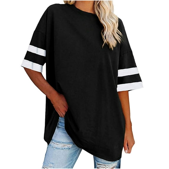 Ltctricy Women's Oversized T Shirts Loose Half Sleeve Crew Neck Color Block Tee Tops Fashion Casual Blouses