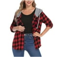 thumbnail image 1 of Ltctricy Women's Plaid Hooded Shakets Drawstring Long Sleeve Button down Shirts Lightweight Casual Jackets with Pocket(Red,X-Large), 1 of 4