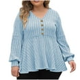 thumbnail image 1 of Ltctricy Women's Plus Size Babydoll Tops V Neck Button Front Lantern Long Sleeve Ribbed Knit Tunic Blouses Casual Lightweight Sweaters(Sky Blue,X-Large), 1 of 7