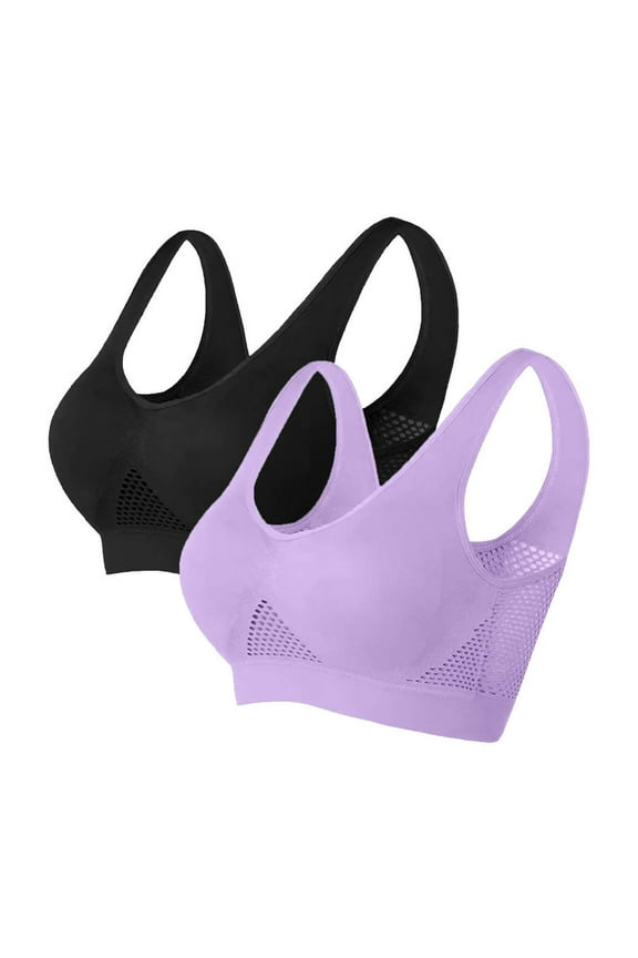 Women's Plus Size Bras 2 Pc Seamless No Underwire Hollow out Push up Bralettes Full Coverage T-Shirt Bras