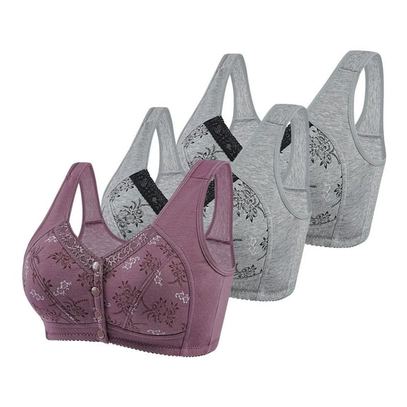 Ltctricy Women's Plus Size Bras 3 Pc No Underwire Front Closure Full Coverage Bras Supportive Everyday Bralettes