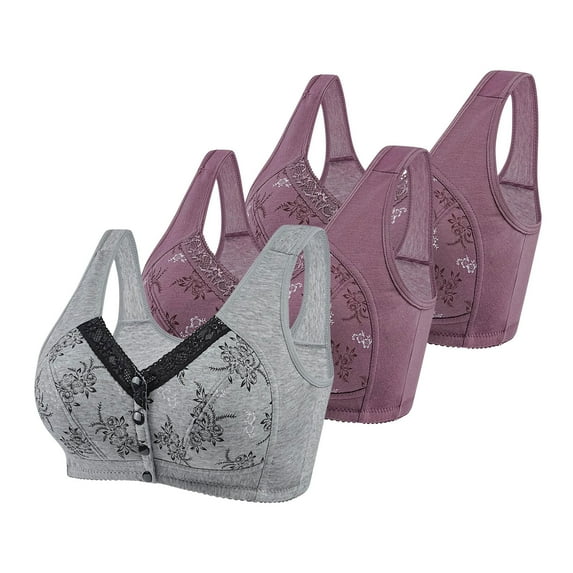 Ltctricy Women's Plus Size Bras 3 Pc No Underwire Front Closure Full Coverage Bras Supportive Everyday Bralettes