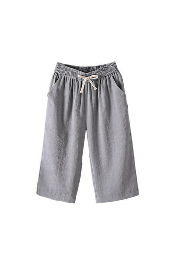 Women's Plus Size Capris Soft Cotton Elastic Waist Drawstring Wide Leg Cropped Pants Casual Loose Capri Sweatpants