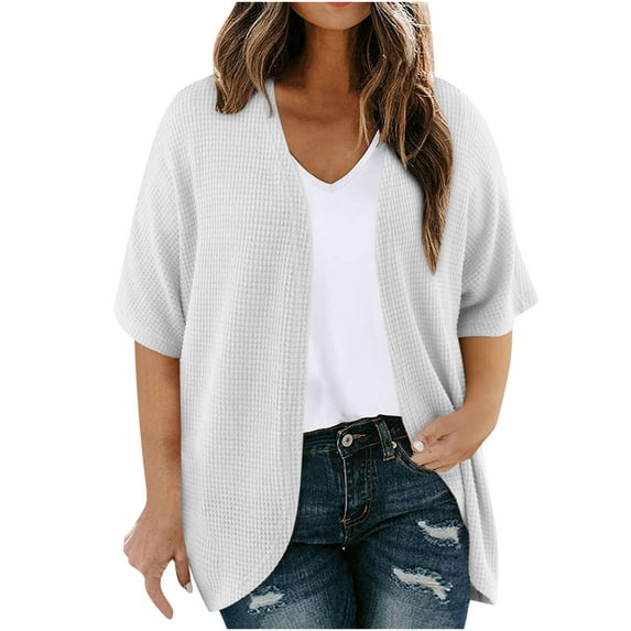 Ltctricy Women's Plus Size Cardigans Spring Summer Short Sleeve Open Front Textured Lightweight Cardigan Casual Loose Cover Ups