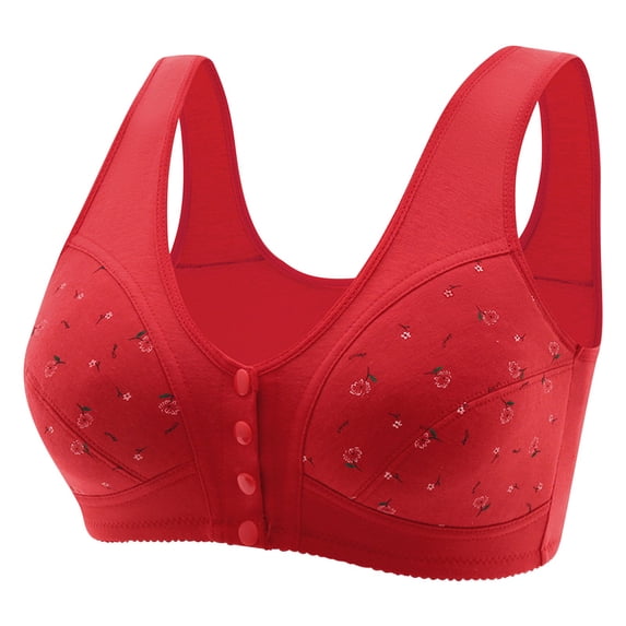 Ltctricy Women's Plus Size Front Closure Bras Wirefree Support Full Coverage Sleep Bralettes Soft Comfortable Everyday Bras(Red,Large)