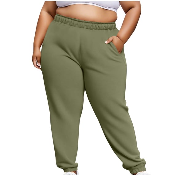Ltctricy Women's Plus Size Joggers Elastic High Waisted Loose Casual Tapered Sweatpants Workout Lounge Pants with Pockets(Army Green,4X-Large)