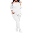thumbnail image 1 of Ltctricy Women's Plus Size Lounge Sets off Shoulder Long Sleeve Pullover Top Pleated Legging Sweatpants 2 Piece Casual Outfits(White,3X-Large), 1 of 7