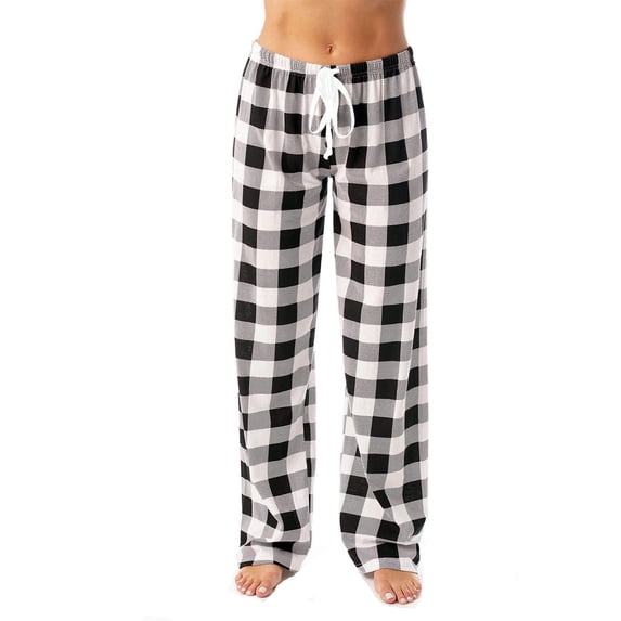 Ltctricy Women's Plus Size Pajama Pants Plaid Drawstring Elastic High Waisted Wide Leg Lounge Pants Casual Pj Bottoms(Black,4X-Large)