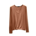 thumbnail image 1 of Ltctricy Women's Plus Size Pajama Tops Long Sleeve Scoop Neck Loungewear T Shirts Casual Loose Sleepwear Tees Basic Undershirts(Khaki,X-Large), 1 of 6