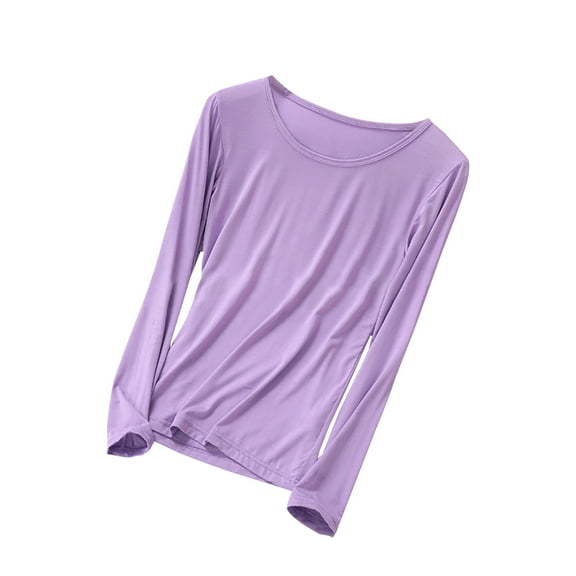 Ltctricy Women's Plus Size Pajama Tops Soft Comfy Long Sleeve Crew Neck Loungewear T-Shirts Loose Sleep Shirts(Purple,X-Large)