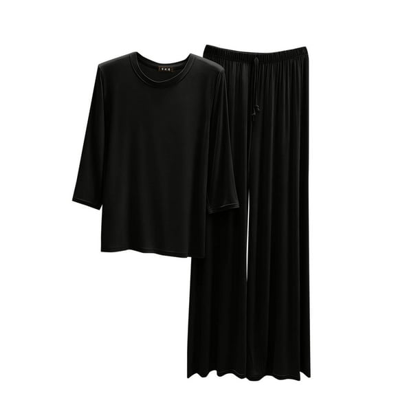 Ltctricy Women's Plus Size Pajamas 3/4 Sleeve Crew Neck Sleepwear Tops and Long Pants 2 Piece Lounge Sets Comfy Pj Sets(Black,5X-Large)