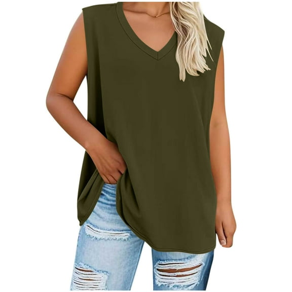 Ltctricy Women's Plus Size Tank Tops Fashion V Neck Sleeveless T-Shirts Summer Casual Tees Loose Tunic Cami Shirts