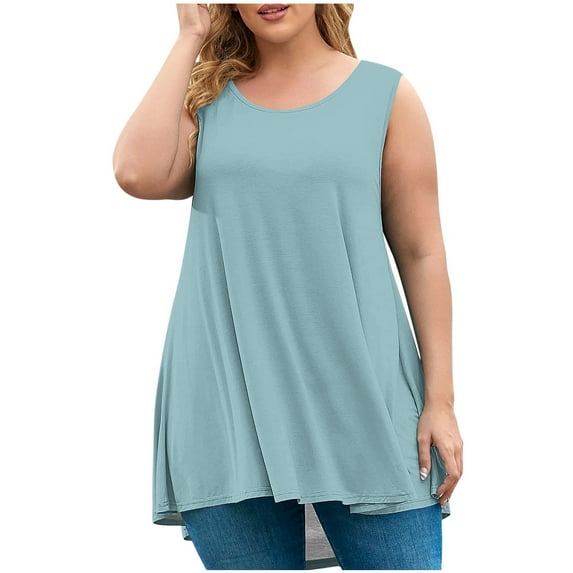 Ltctricy Women's Plus Size Tank Tops 2025 Trendy Summer Scoop Neck Flowy Sleeveless T-Shirts Casual Loose Tunic Blouses
