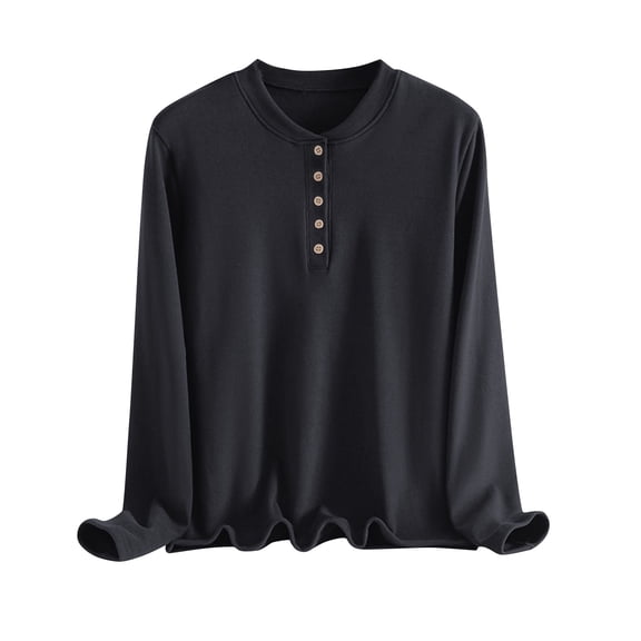 Ltctricy Women's Plus Size Thermal Shirts Fleece Lined Long Sleeve Mock Neck Quarter Button Loose T Shirts Warm Base Layer Tops(Black,5X-Large)