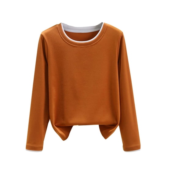 Ltctricy Women's Plus Size Thermal Shirts Fleece Lined Long Sleeve Scoop Neck Basic T Shirts Base Layer Tops Soft Warm Undershirts(Orange,X-Large)